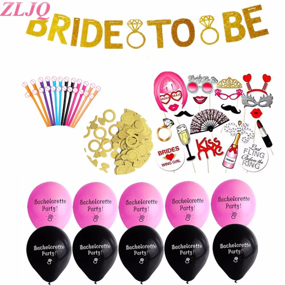 ZLJQ 44 шт./компл. To Be Bride баннер девичник вечерние шары Золотое кольцо конфетти