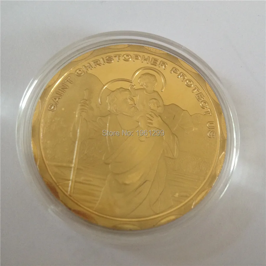 

Saint St Christopher Protect Us Gold Plated Coin Medal - Christian, Catholic coin,10pcs/lot free shipping