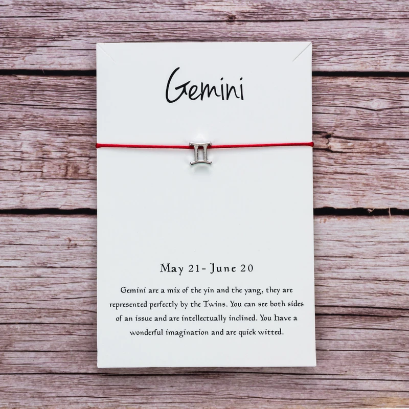Женский браслет с надписью Wish Card Gemini регулируемый Красной веревкой