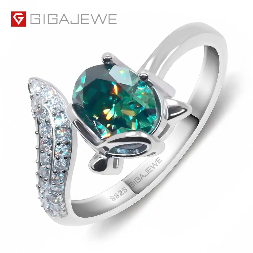 GIGAJEWE 1.5ct VVS1 овальная огранка алмаз тест прошел прекрасная лиса 925 Серебряное кольцо Муассанит ювелирные изделия символ любви подарок девушке
