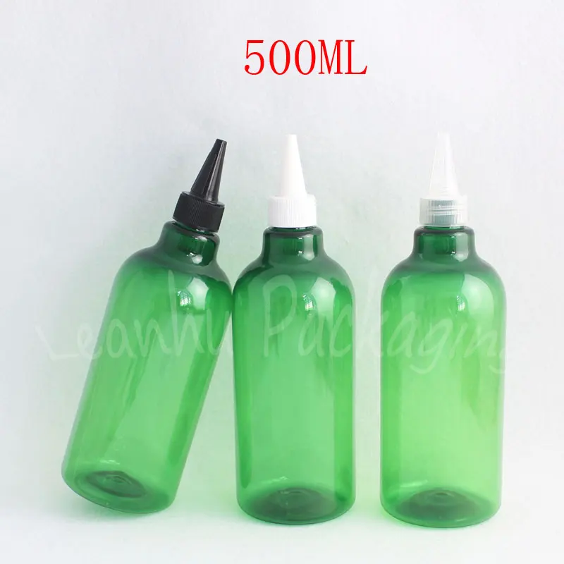 

500ML Green Plastic Bottle Pointed Mouth Cap , 500CC Empty Cosmetic Container , Lotion / Jam Sub-bottling ( 14 PC/Lot )
