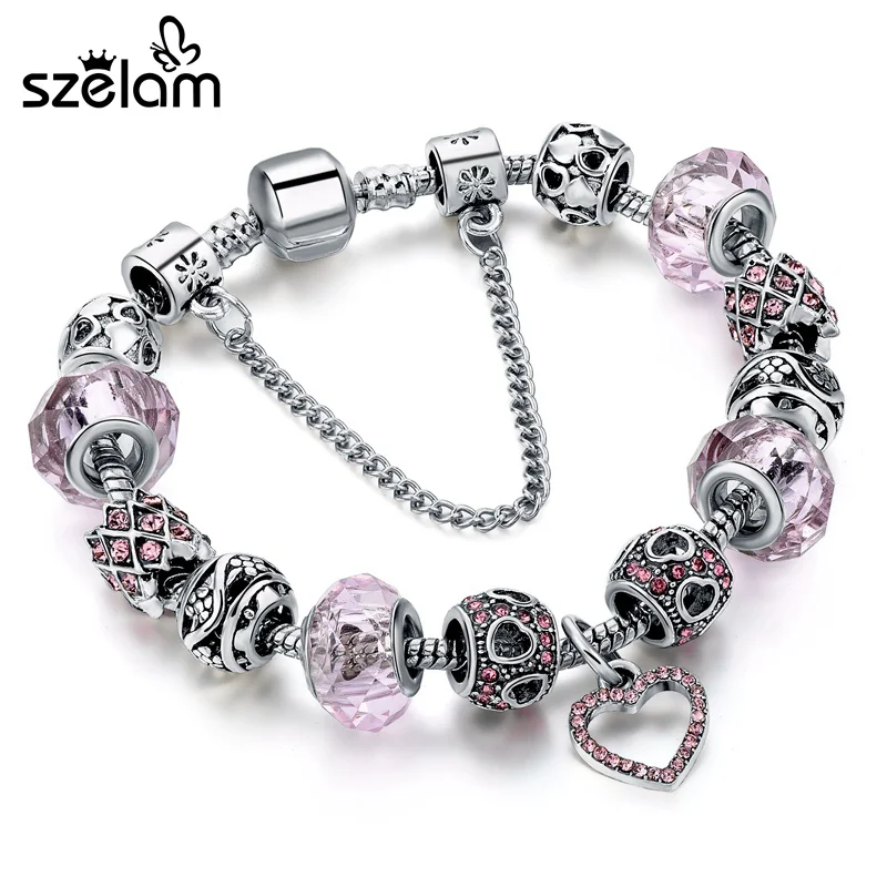 Браслеты SZELAM с хрустальными бусинами для женщин серебряные браслеты подвесками