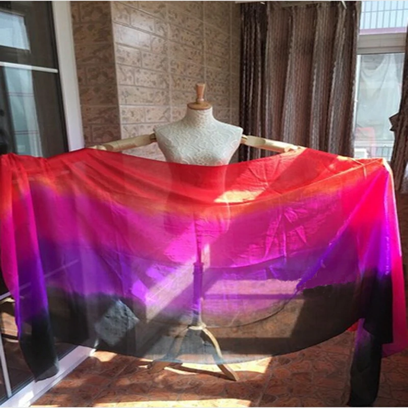 

New Arrival 4 colors mix-dyed 100% chinese real Silk Belly Dancing Veils sexy dance silk Veil 2.5x1.14M factory price