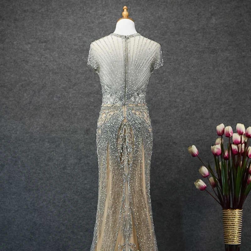 JANCEMBER vestido largo brillante fiesta прозрачные рукава-крылышки с бусинами и кристаллами