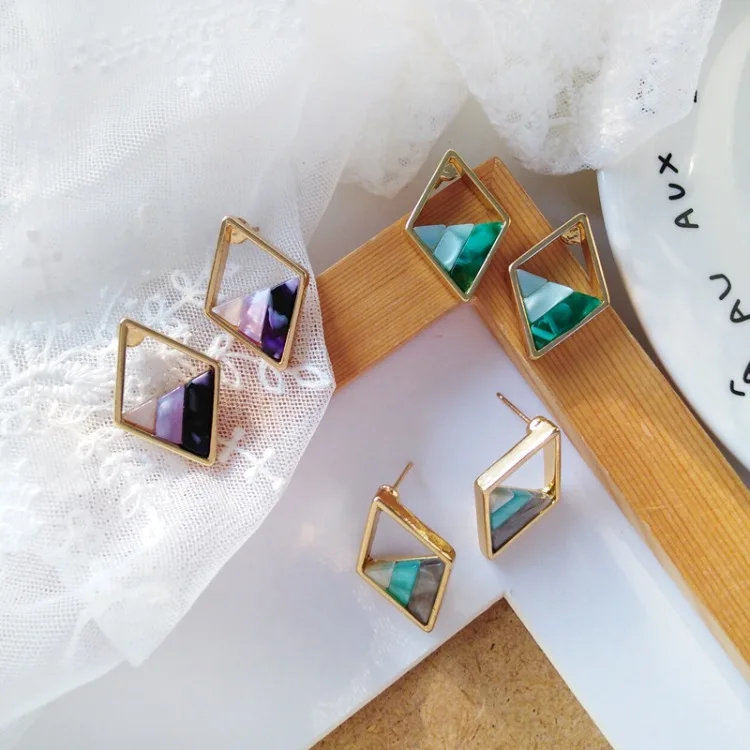 Женские Разноцветные серьги-гвоздики Lozenge модные геометрические треугольные