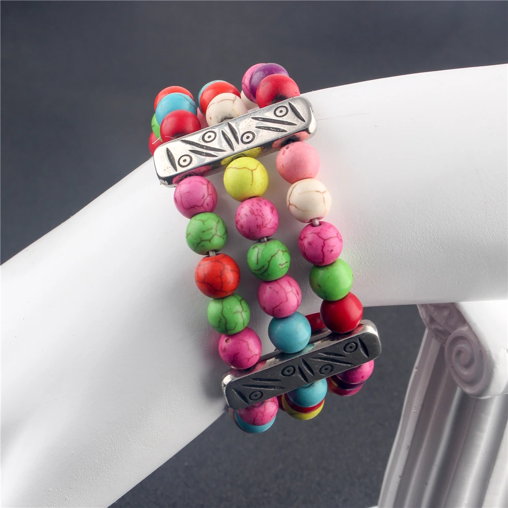 AMOURJOUX Boho 3 слоя бусины из натурального камня красочный женский браслет этническая