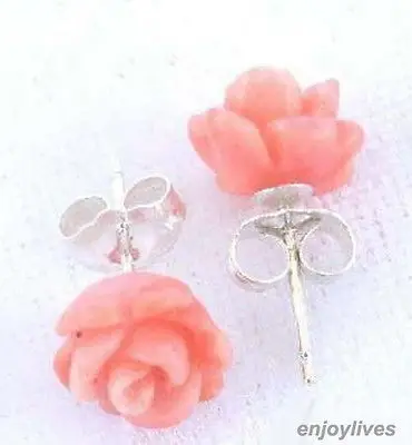 

wholesale good @ Pink Red Coral Rose Flower 925 Sterling Stud Earrings mujer for