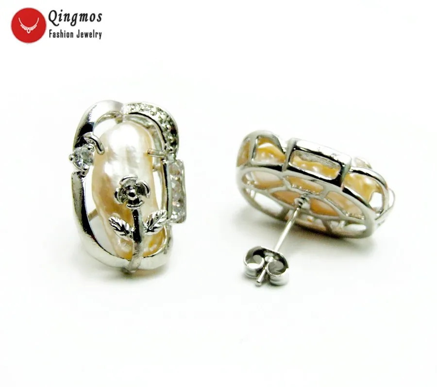 Qingmos модные серьги с натуральным жемчугом для женщин розовыми 10*14 мм Biwa барокко