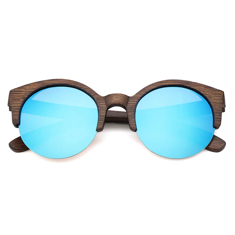 light blue lens BerWer, коричневые бамбуковые солнцезащитные очки, мужские деревянные солнцезащитные очки, женские брендовые деревянные очки Oculos de sol masculino - Цвет линз: light blue lens