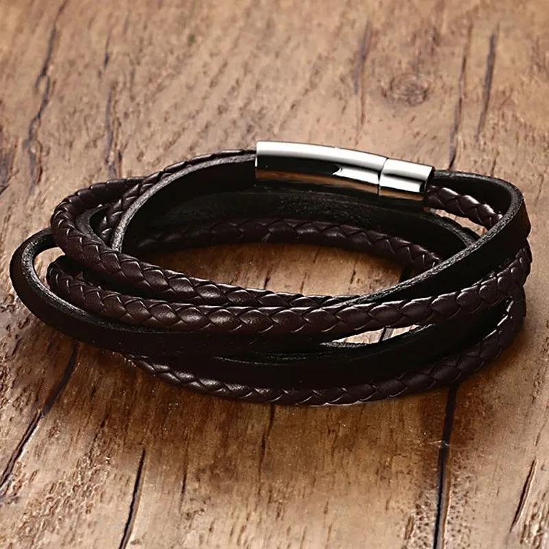 Vnox ручной работы женский черный плетеный кожаный браслет реальной многожильных