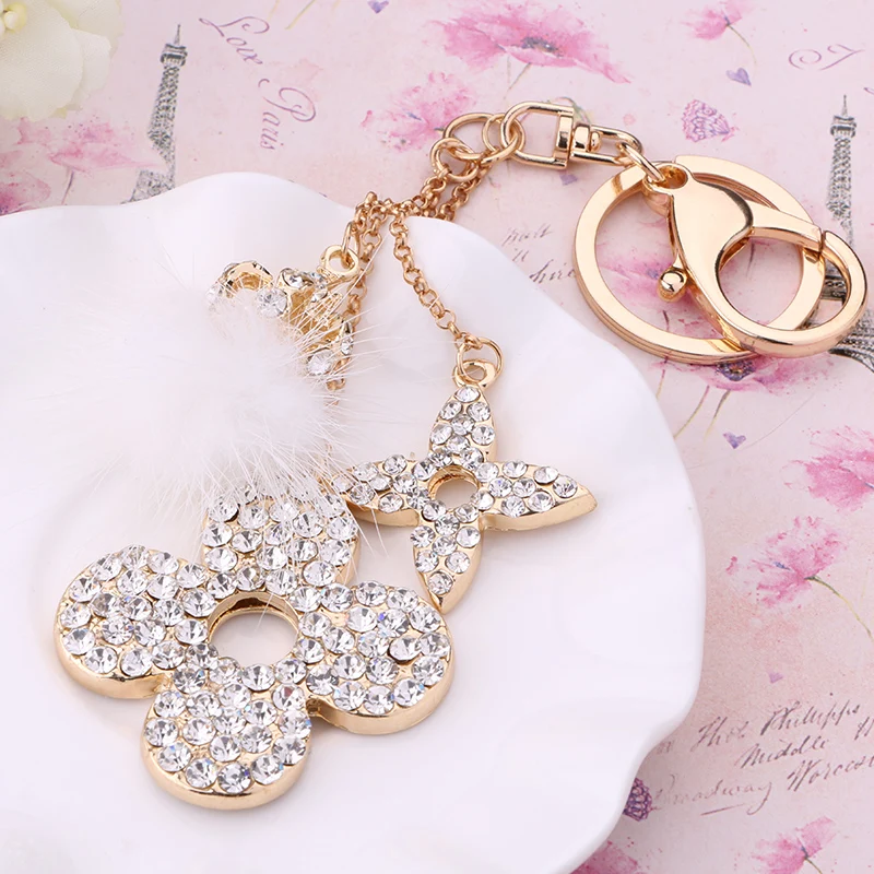 Креативный Хрустальный цветок клевера брелок в форме короны держатель для сумки