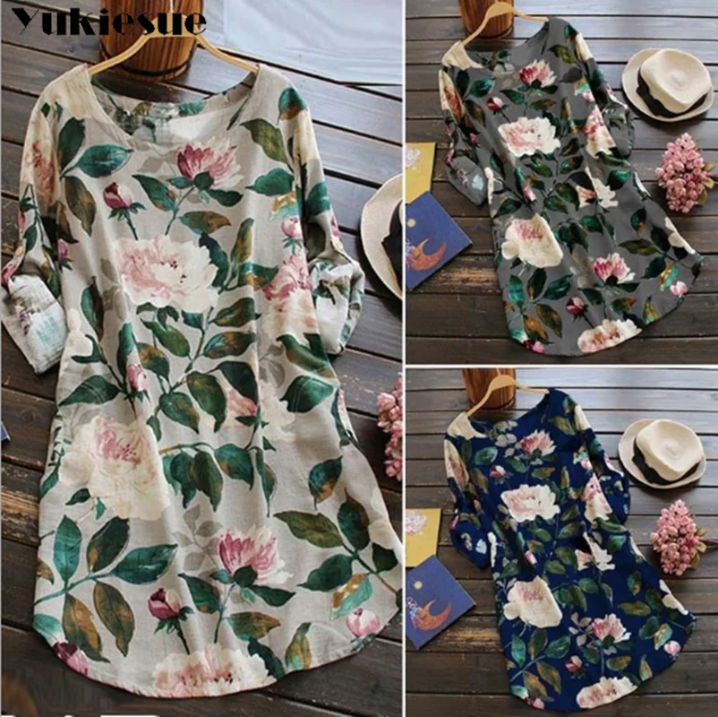 Летнее платье 2019 женское длинное свободное Хлопковое с регулируемым рукавом и