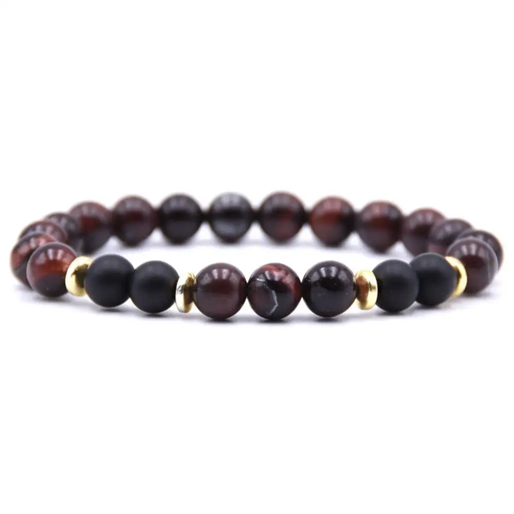 Red Tiger Eye Эфирные масла Духи Диффузор 8 мм черная лава мяч бусины Браслет тигровый глаз бусины Шарм Стрейч Йога для мужчин и женщин ювелирные изделия - Окраска металла: Red Tiger Eye