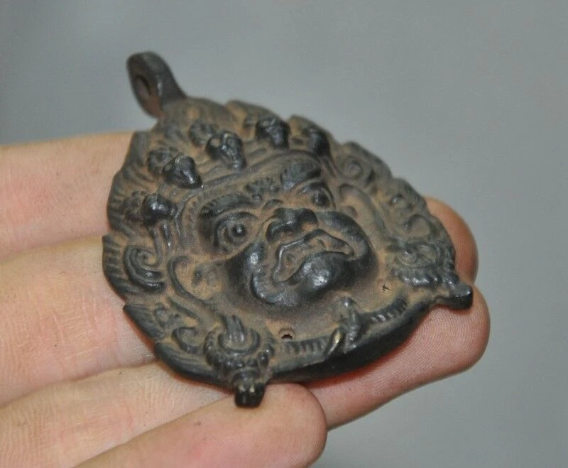 Старый тибетский буддистский храм бронзовая маска для лица Mahakala Dorje статуя