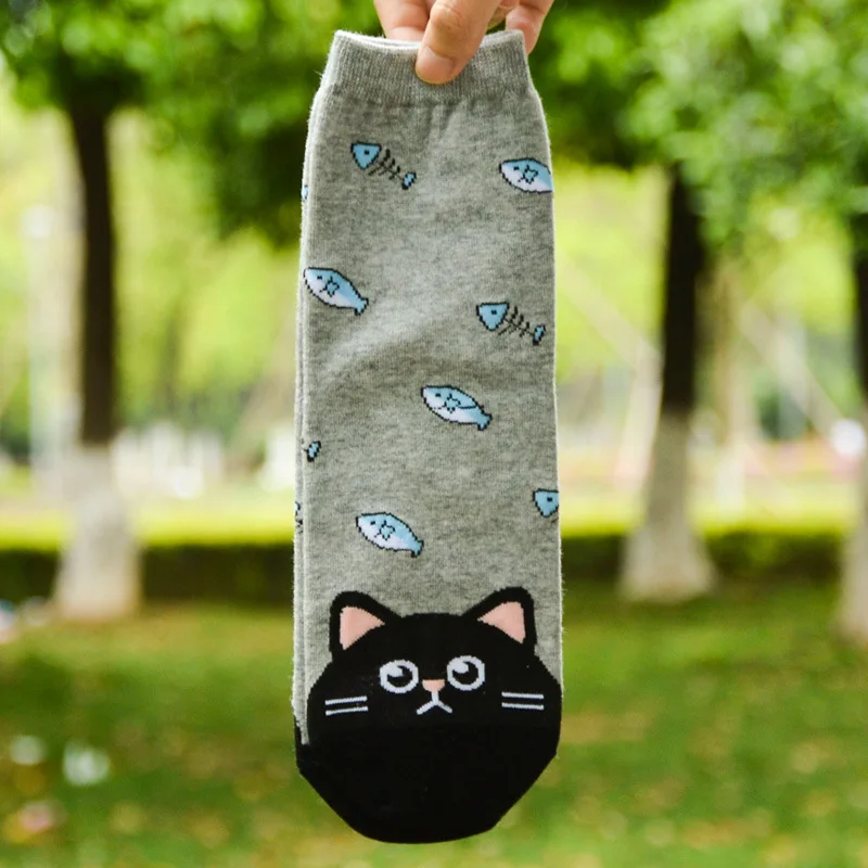 Носки женские короткие из хлопка с мультяшными животными|Носки| |
