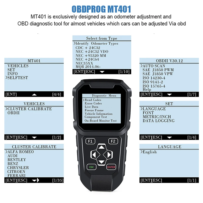 OBDPROG MT401 корректировка пробега коррекция одометра OBD2 автоматический