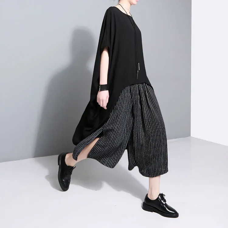 Cakucool Solid Black White Blouse Shirt Women Summer Short Batwing Sleeve Blusas Casual Asymmetric Loose Large Size | Женская одежда