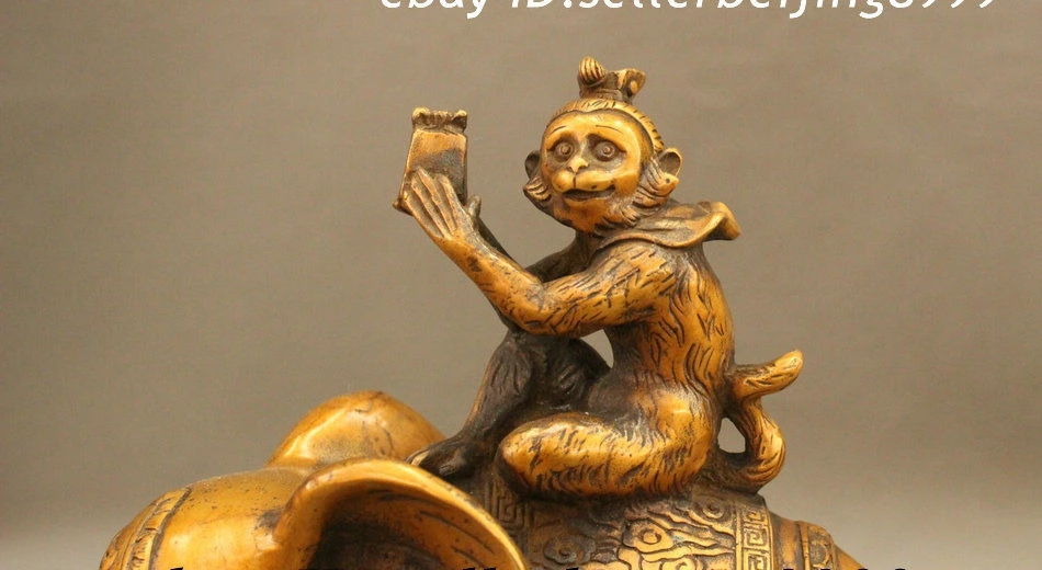 9 &quotкитайская медная бронзовая позолоченная статуя слона Happy Monkey Ride JiXiang|Статуи и