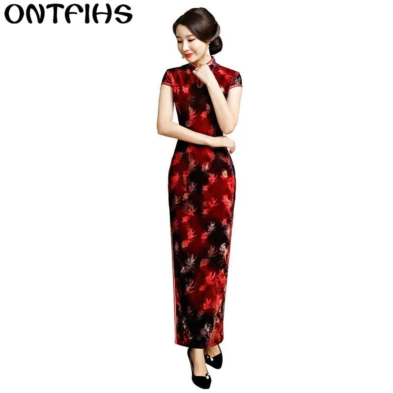 Традиционное китайское платье для мамы Cheongsam велюр китайский восточные платья