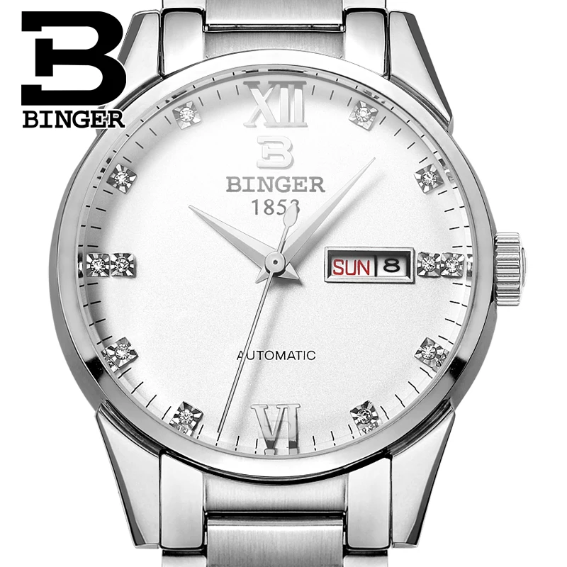 

Switzerland men's watch luxury brand Wristwatches BINGER Automatic Mechanical Men's Watches full steel waterproof B1128-10