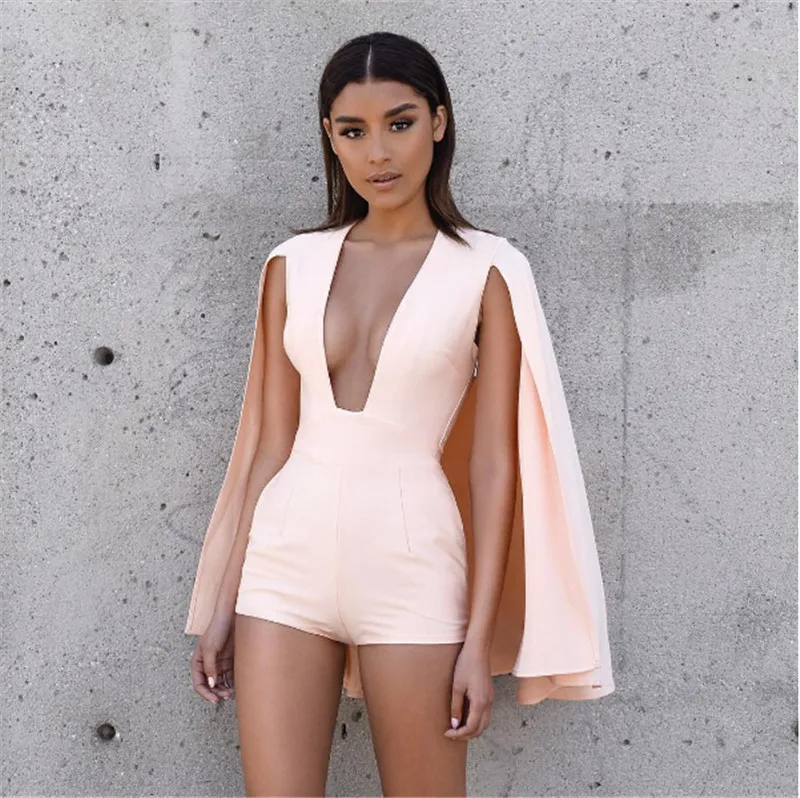 2016 Summer Style Rompers Women Jumpsuit New Fashion Sexy deep v neck jumpsuit romper pink Casual short overalls Bodysuit|bodysuits fashion|fashion