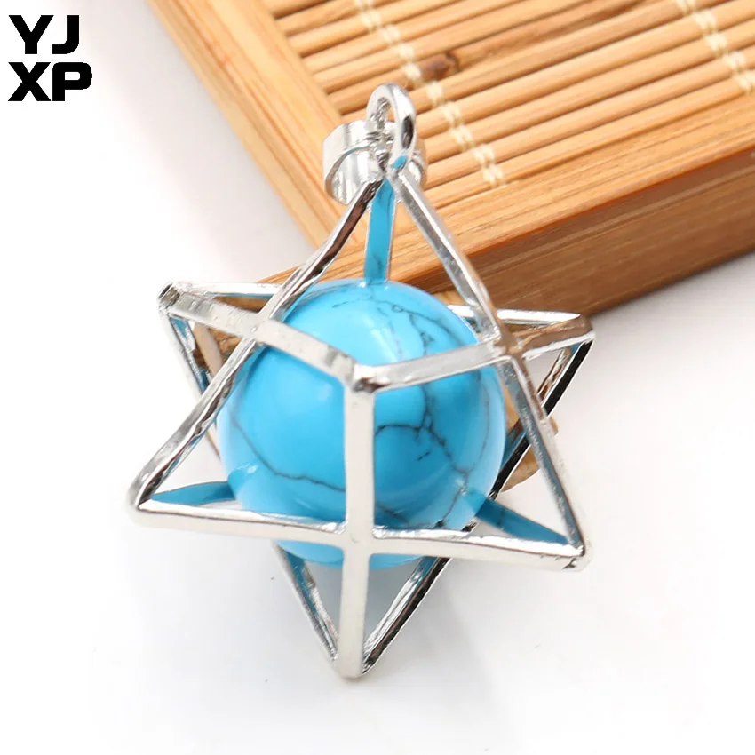 1 шт. Energy Merkaba кулон из натурального камня аметисты Розовый Кварц Круглые бусины рейки колье с целебным кулоном подвесные шармы Ювелирные украшения подарок