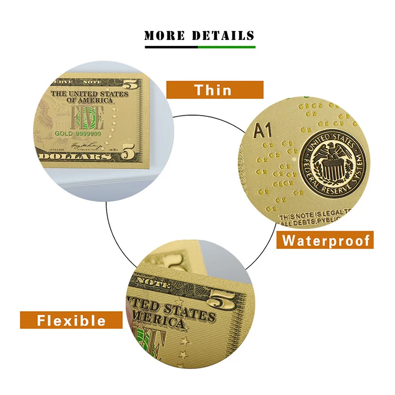 WR Роскошные сувенирные подарки американская красочная 24 к Золотая банкнота 5