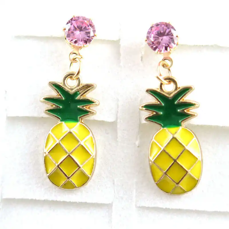 Серьги подвески TianBo с ананасом фруктами и фианитами|earrings for|dropping earrings for womenearrings