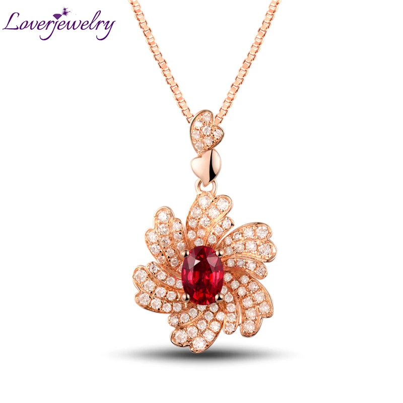 LOVERJEWELRY женский кулон с рубиновым цветком ювелирное изделие розовое золото 18 К