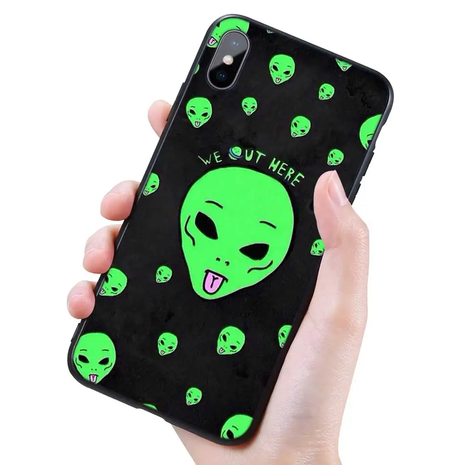 Силиконовый черный чехол для iPhone 11 Pro XR X XS MAX 7 8 6 6S Plus 5 5S SE 5C 7Plus 8Plus телефон Alien Believe UFO ET cute
