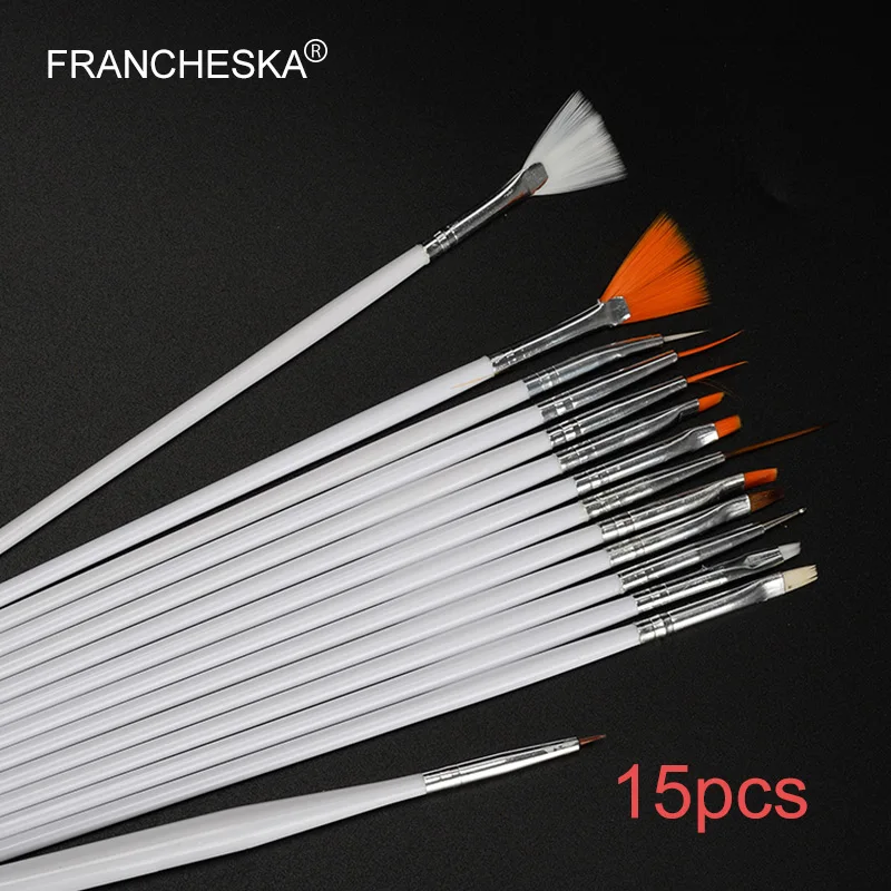 15p Nail Brush White Francheska 15 шт. набор кистей для ногтей Раскрашивание ручка для рисования краски кисточки для маникюра инструмент для ногтей Стразы для ногтей гель лак для ногтей - Цвет: 15p Nail Brush White