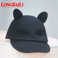 novelty animal design wool women fedora style chapeu beret cap with ear knight cap free shipping pwfe066