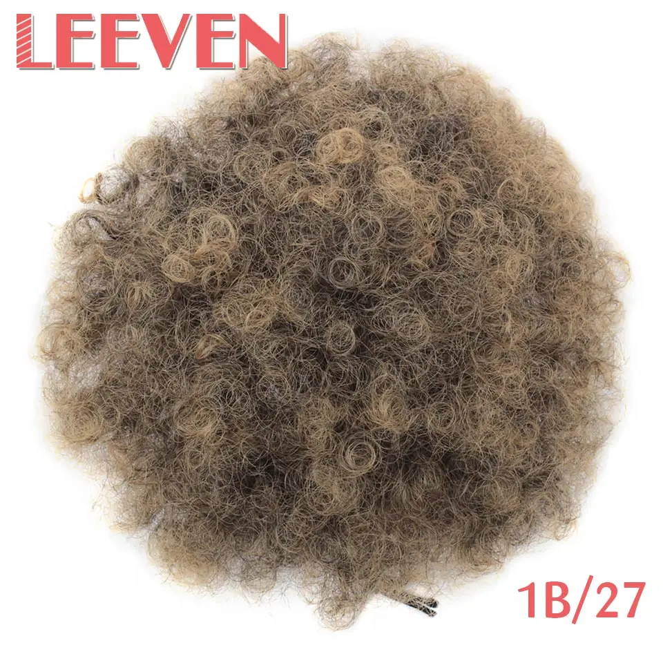 Leeven, конский хвост, высокие волосы, слоеные на заколках, шиньон, пучок, шиньон, шиньон, афро, кудрявый, кудрявый, синтетический шнурок, конский хвост, волосы для наращивания - Цвет: # 1B/27