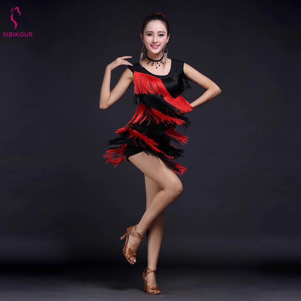 Женское платье для латинских танцев с бахромой танго сальса ча-ча бальный танец
