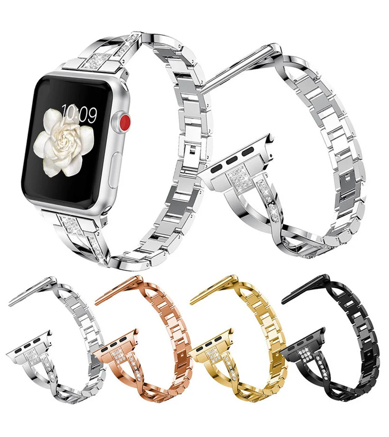 Женский ремешок для часов Apple Watch 38 мм/42 мм/40 мм/44 мм бриллиантовый из нержавеющей