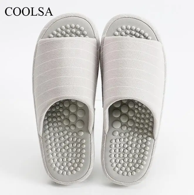 Grey COOSA/Новинка; мужские полосатые массажные тапочки для ног; массажные шлепанцы для ног; портативные сандалии хорошего качества - Цвет: Grey