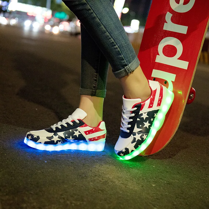 7ipupas новые детские светодиодный кроссовки с зарядкой от USB, детский светодиодный светящийся Золотой кроссовки для мальчиков и девочек, Яркие мигающие светящиеся кроссовки - Цвет: FDH104 Deep blue