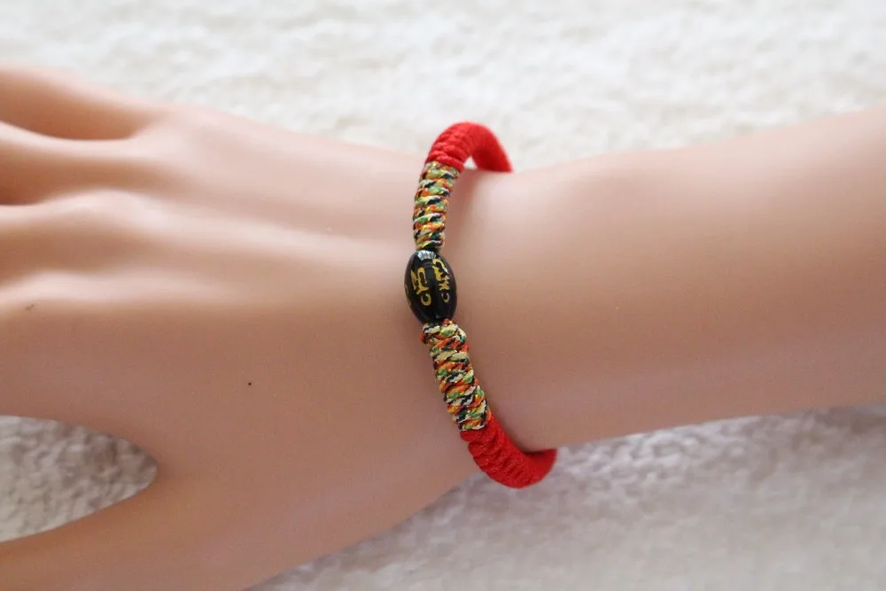 

Handmade Red String Rope Lucky Tibetan Bracelet Black Agates Beads OM Mani Padme Hum Lover's Friendship Bracelets dropshipping
