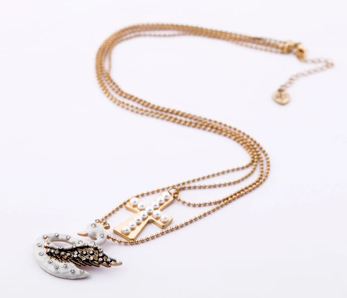 Ожерелье женское длинное Двухслойное с кулоном в виде белого лебедя имитацией