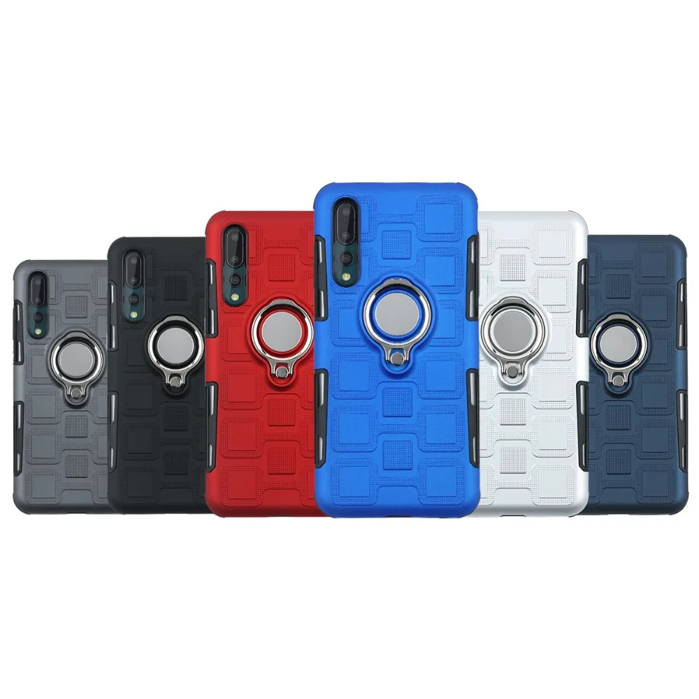 For Coque Huawei P20 Pro Case Hybrid Shockproof Finger Ring Holder Kickstand Fit Magnetic Car Mount Cover for |