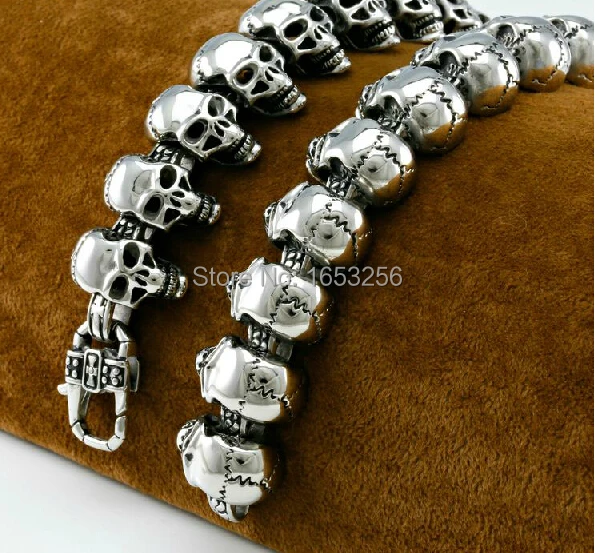 

Vintage Men's Heavy Huge jewelry 316L Stainless Steel Gothic biker Skull skeleton Link Chain Necklace 24mm 25.5''