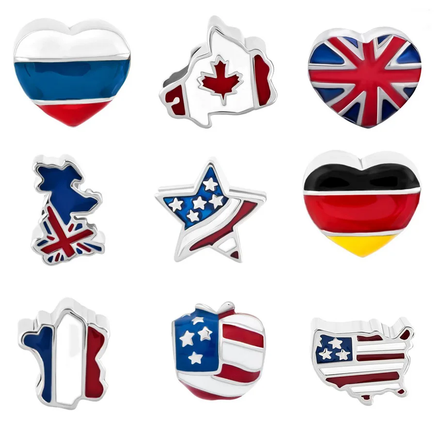 Слайд шарм Бесплатная доставка DIY бусины Канада США британский флаг Шарм Бусины