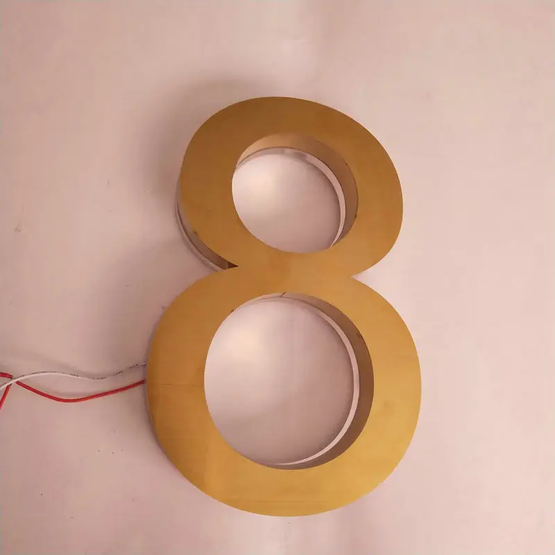 gold 3D Открытый водонепроницаемый из нержавеющей стали led освещенные номера дома дверные номера - Цвет: gold
