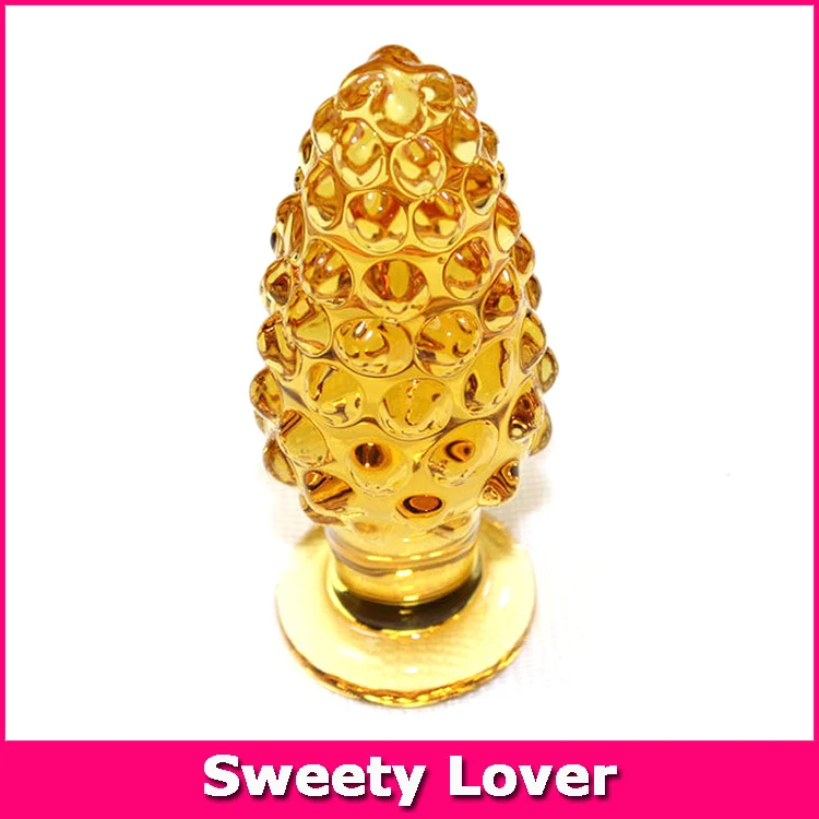 Недорогие секс товары большая стеклянная Анальная пробка 10 см золотистая из