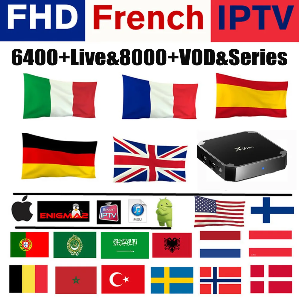 Европейский iptv подписка x96 Мини android tv box 7000 live VOD арабский французский Испания Германия Великобритания США Португалия Швеция m3u iptv код