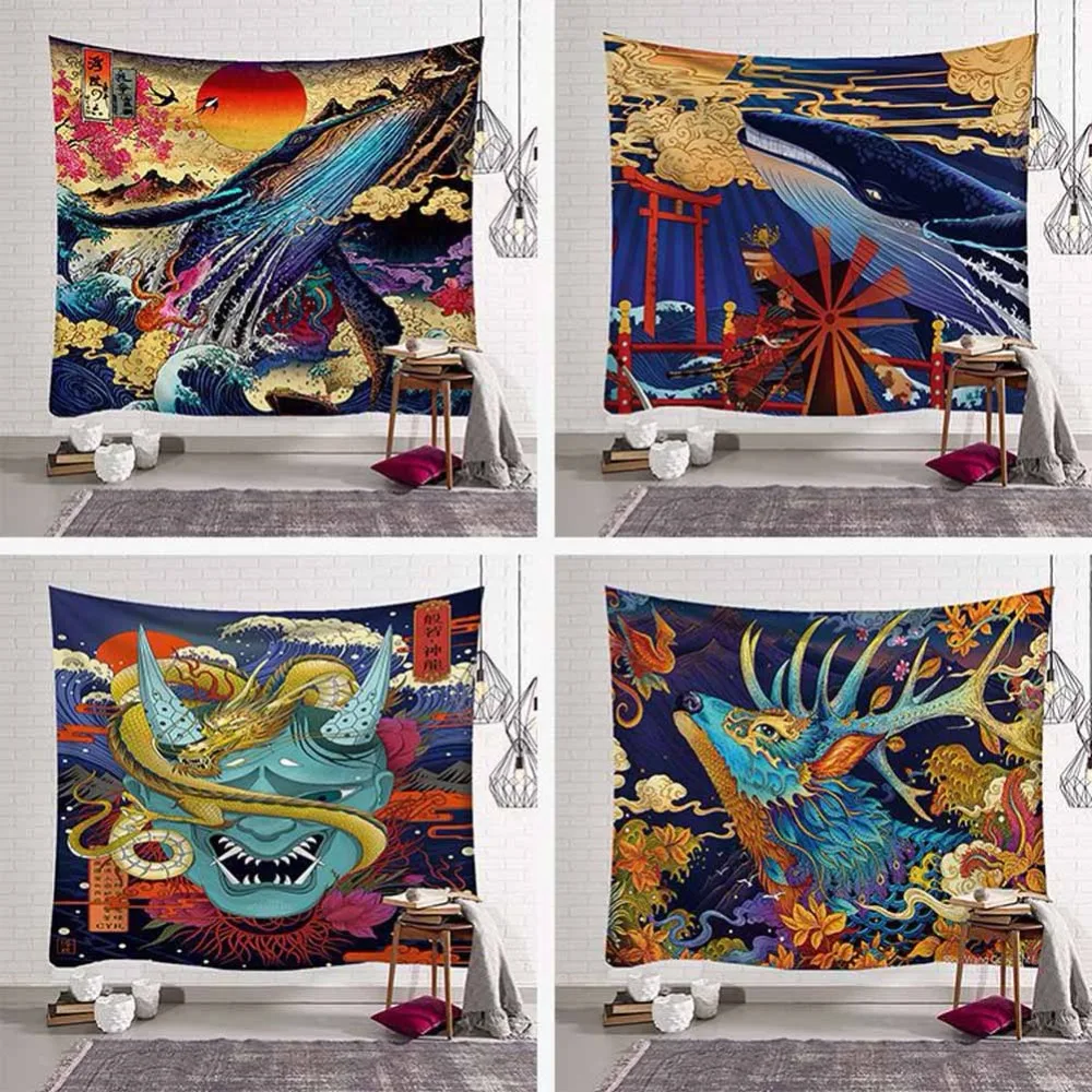 

Tapestry Wall Hanging Shark Whale Tiger Dragons Chinese New Year Paintings Tapestries Decor Bedspread Mat Rug Beach Towel