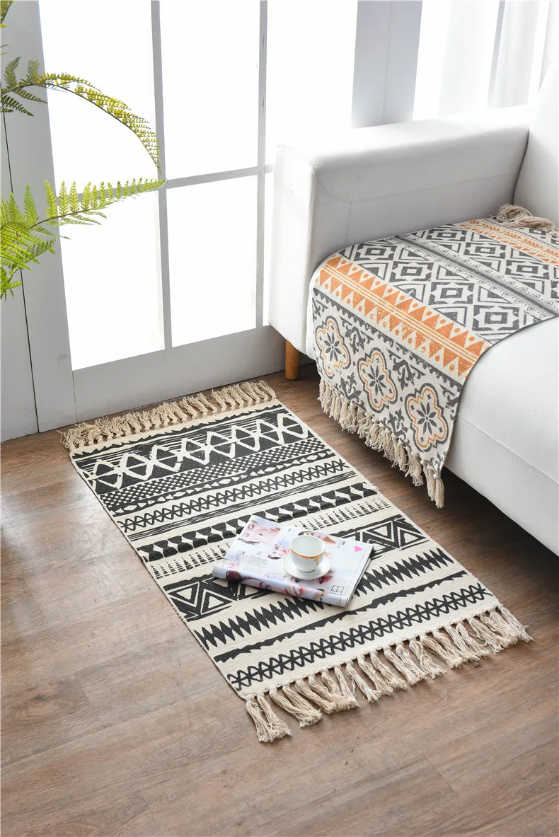 Morroco Carpet For Living Room Bedroom Rug Cotton Tassels Sofa Dyed Table Ruuner Bedspread Tapestry Home Decoration 60X90cm size