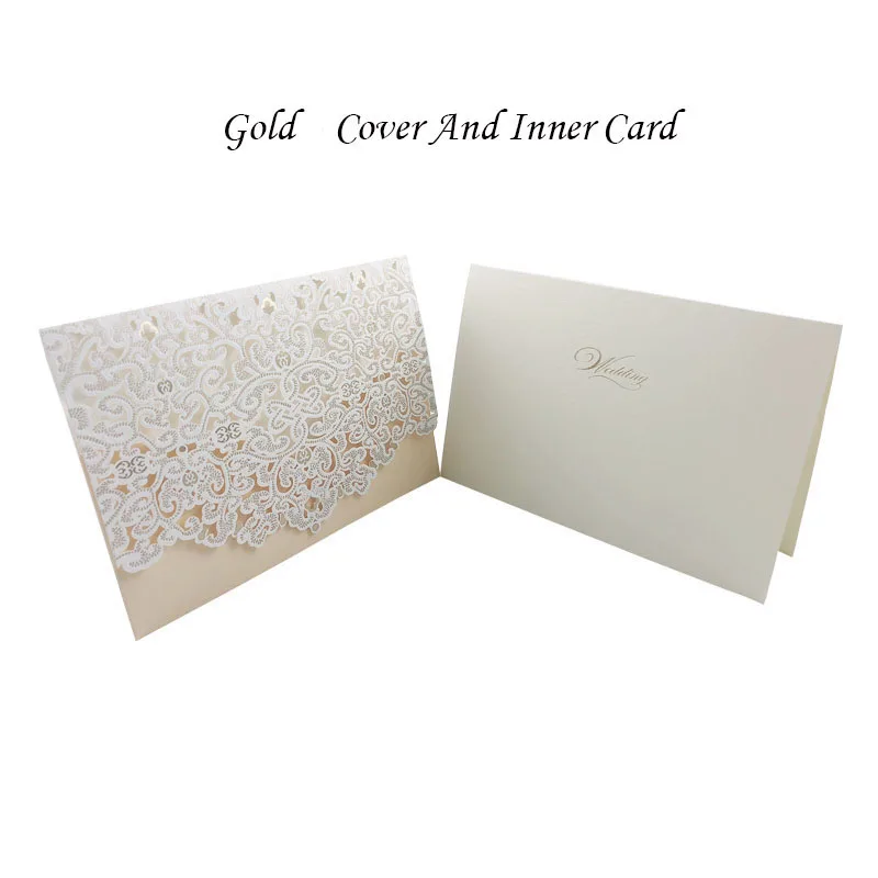 Cover And Inner Card 1 шт, белое золото, роскошная Цветочная лазерная резка, свадебные пригласительные открытки, персонализированные, на заказ, для печати, вечерние, свадебные украшения - Цвет: Cover And Inner Card