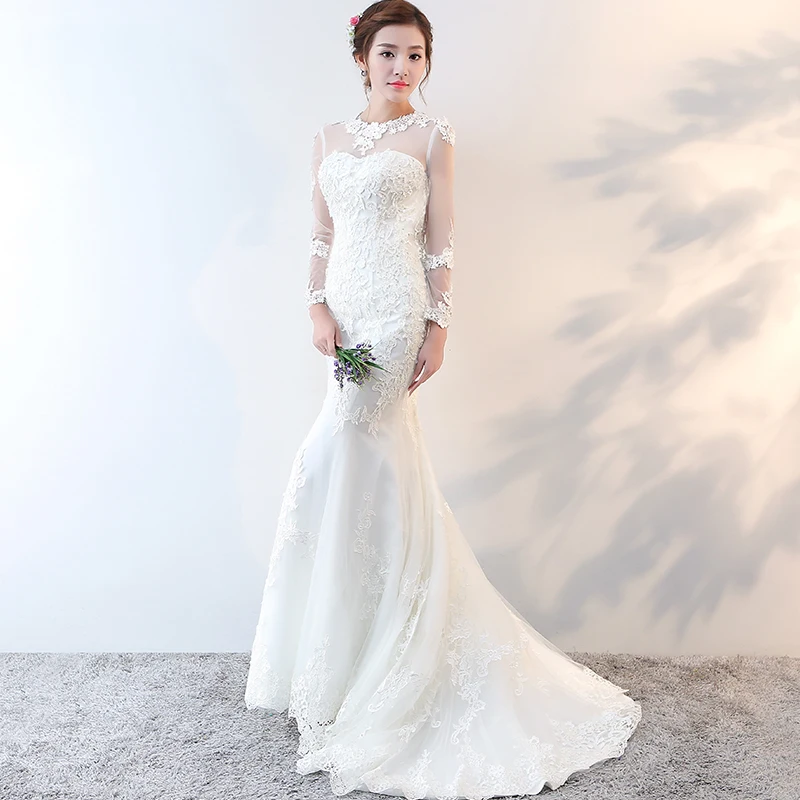 Свадебное платье русалки 2020 с длинным рукавом невесты Плюс Размер мусульманское