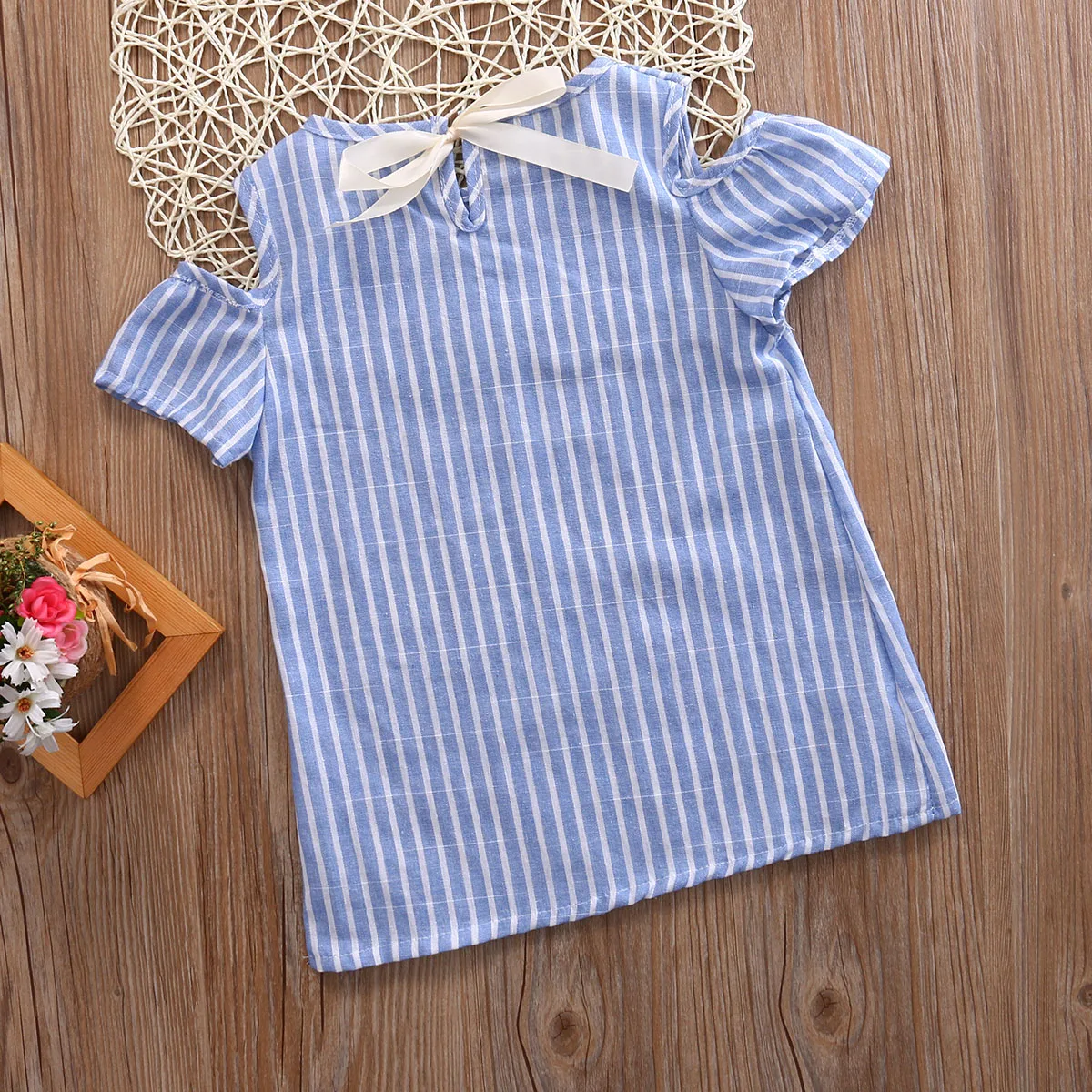 2-7Y Toddler Kids Baby Girl Striped Dress Summer Hole Sleeve Dresses Casual Children Outfits baby girls Clothes | Детская одежда и